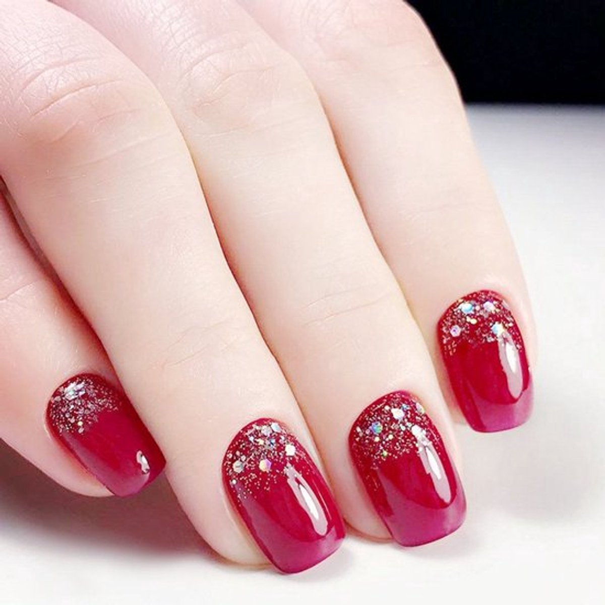 Valse Nageltips Wijnrood Champagne Pailletten Nepnagels voor Bruiloft (Geen Lijm)