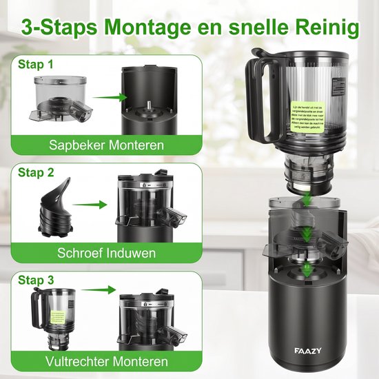Ericbee - Premium - Slow Juicer - 23 x 14,5 x 43 cm - Koudpers & 130 mm Vulopening - Zwart van Merkloos — afbeelding 4