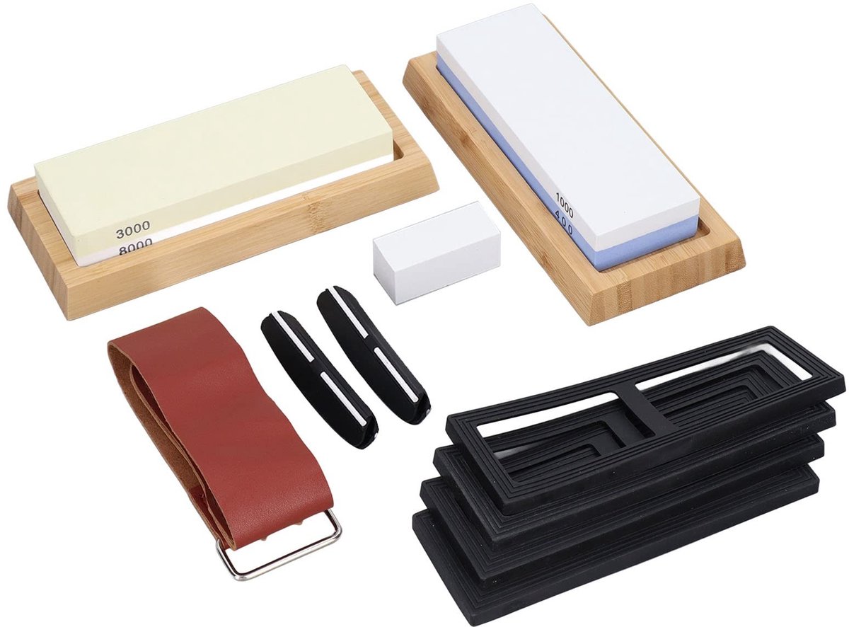 Smoakez - Complete Messenslijpsteenset - Whetstone Sharpener Kit - Perfect voor alle messen - 400 1000 en 3000 8000 korrel - Hoogwaardige slijper -...