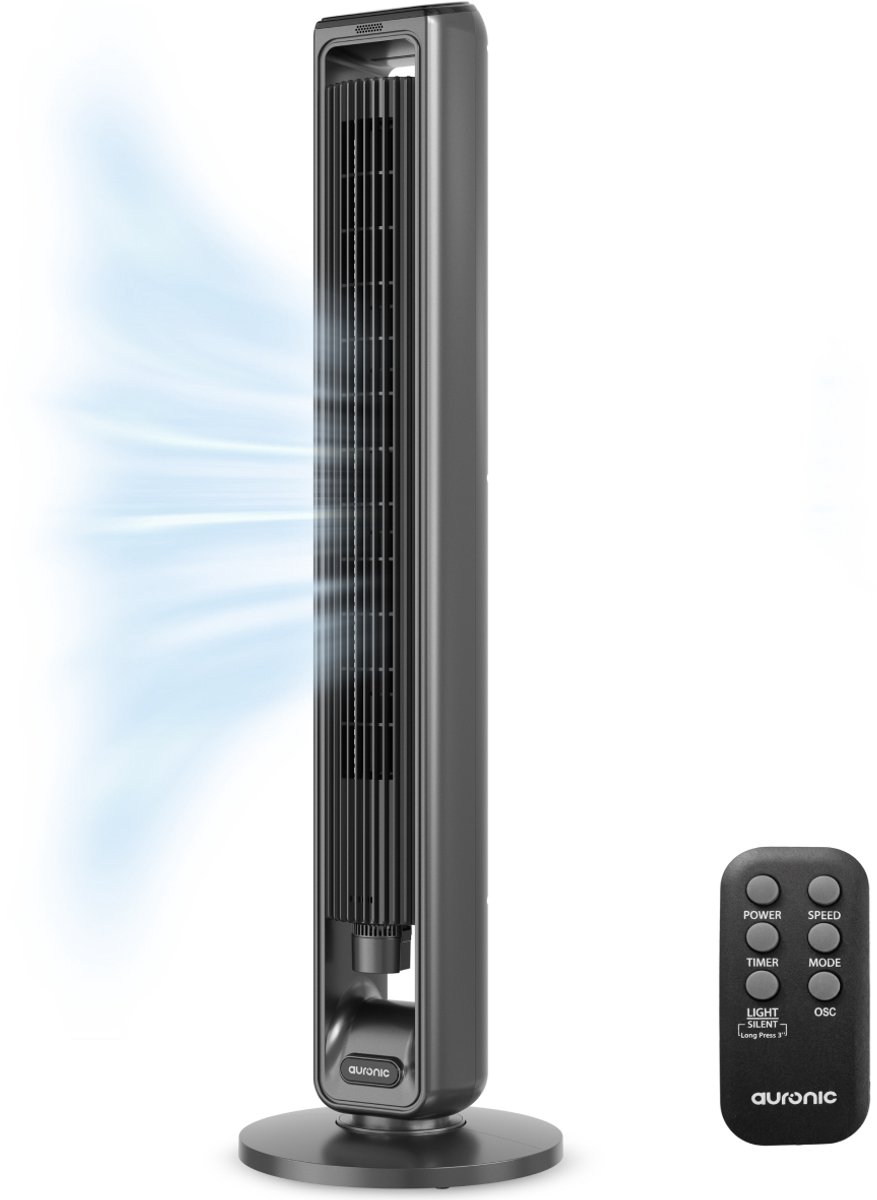 Bol.com Auronic Torenventilator - Met Afstandsbediening en Timer - 80° Oscillatie - 107 cm - Grijs aanbieding