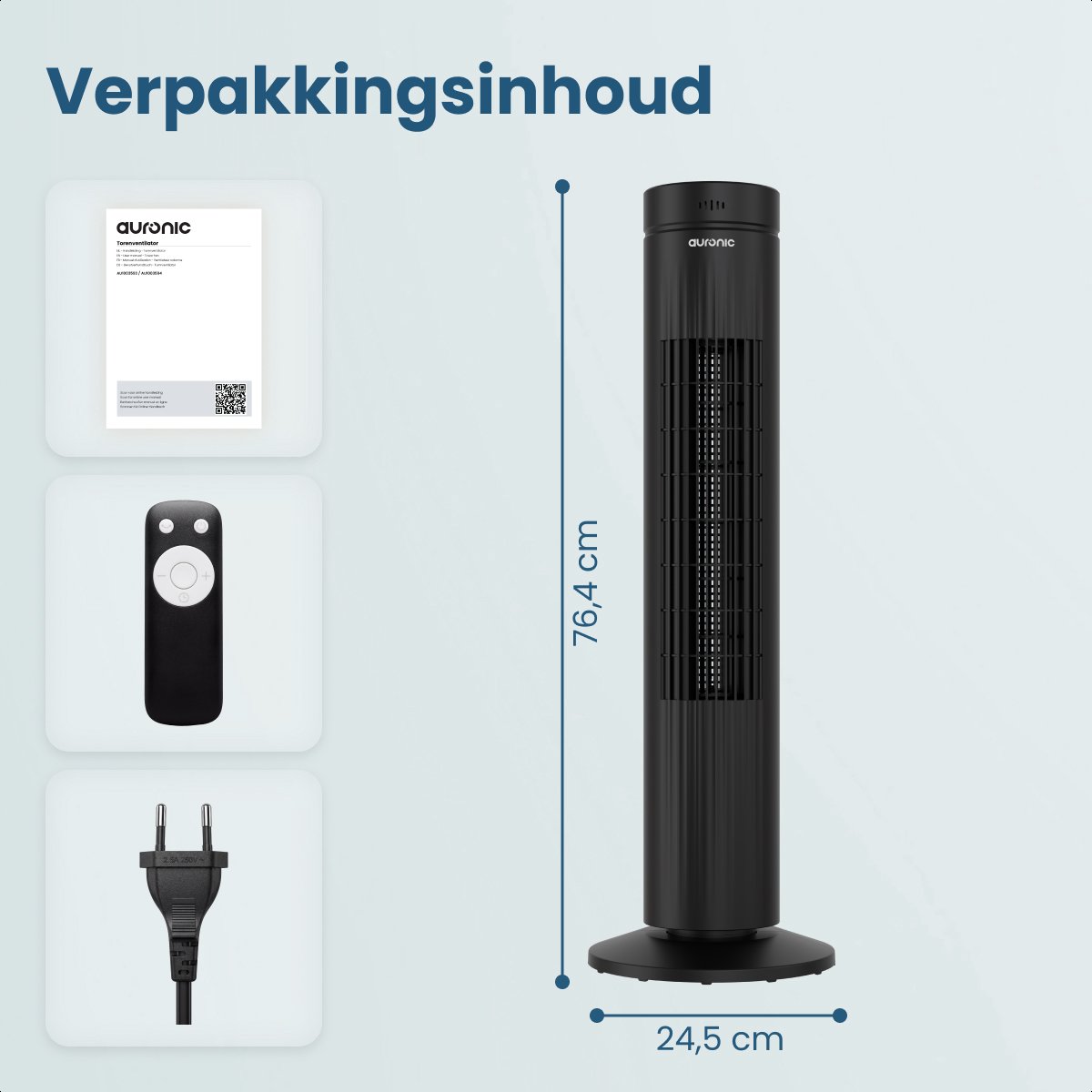 Auronic Torenventilator - Met Afstandsbediening en Timer - Ventilator - 60° Oscillatie - 76 cm - Zwart — afbeelding 6