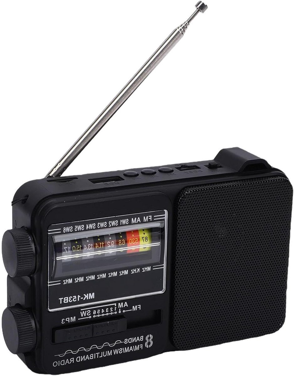 Draagbare Radio - Kortegolf Ontvanger - Muziek Luisteren - Grote Knoppen - 1200 mAh Batterij - Zwart