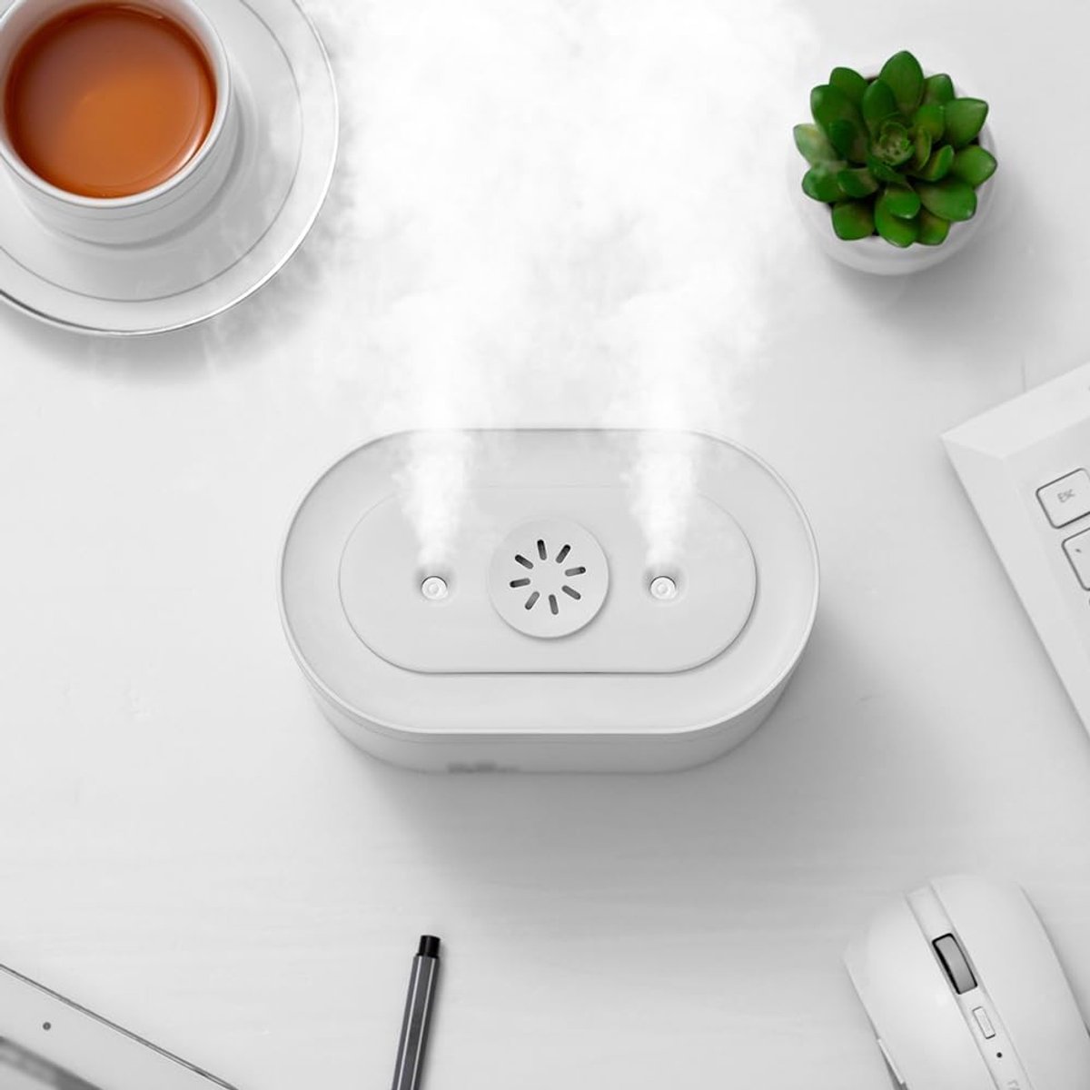 Luchtbevochtiger-Draagbare Mini Luchtbevochtiger - Cool Mist Maker met Warm Nachtlampje - Aroma Diffuser voor Slaapkamer en Kantoor - Fluisterstil en Anti-Condens - Luchtbevochtiger voor Planten en Babykamer - Wit — cadeau in Wonen & Interieur - foto 3