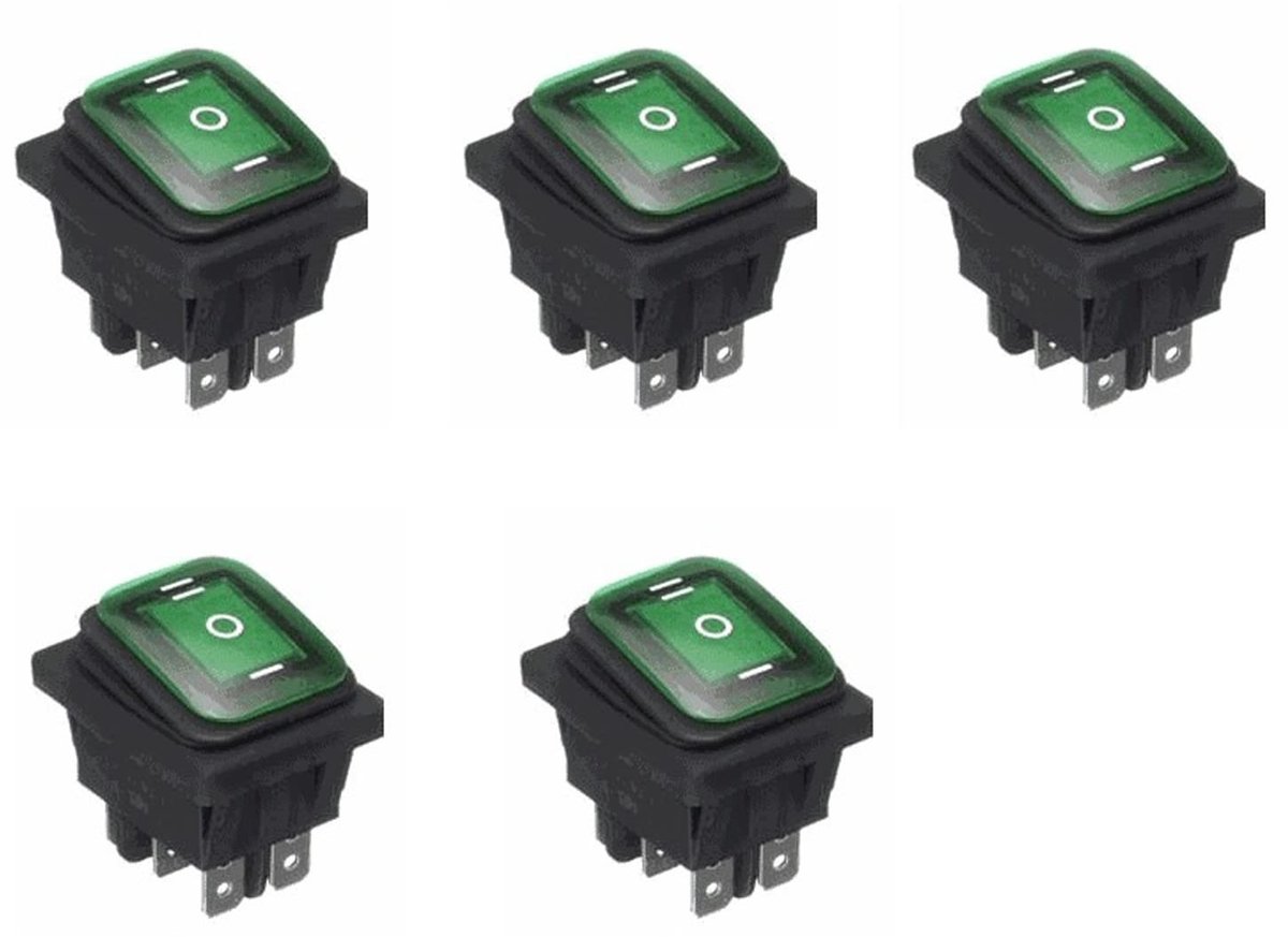 Dailygoods - LED Tuimelschakelaar - Waterdicht - 3 Positie - Groen - Voor Auto Boot Vrachtwagen - 5 Stuks