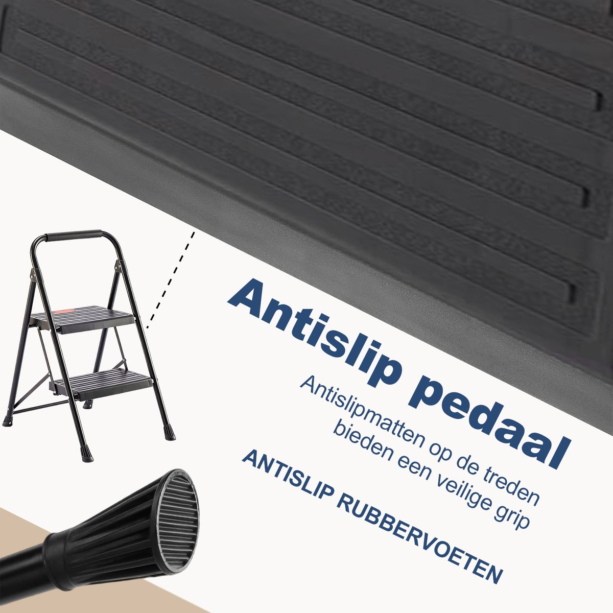 Opvouwbare Huishoudladder 2 Treden – Antislip Metalen Trapladder – Compact, Lichtgewicht en Stevig – foto 3