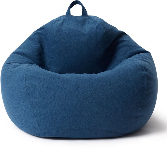 Een donkerblauwe zitzak op een witte achtergrond.