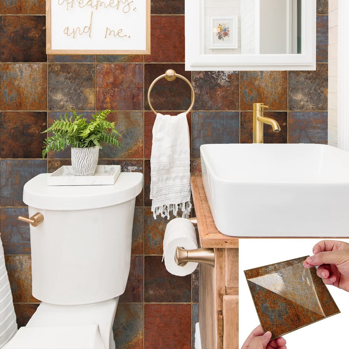 Dailygoods - Tegelstickers - 10Pcs Roest Effect - 15cm Zelfklevend - voor Keuken en Badkamer - Perfecte Decoratie - eenvoudig aan te brengen - voor Te
