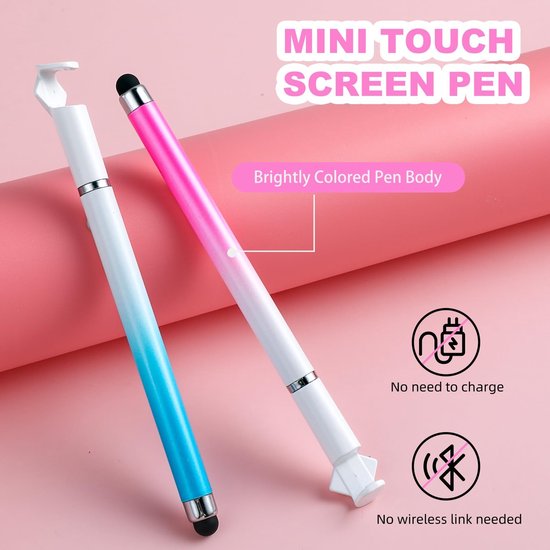 Dailygoods - Styluspen - Dual-End Hoge Gevoeligheid - 3 Stuks - Veelkleurig - 2-in-1 Stylus Pen - Geschikt voor Smartphones en Tablets - Blauw Roze Pa — afbeelding 4