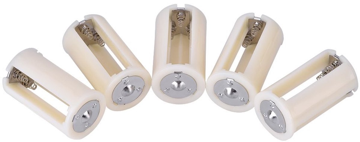 Dailygoods - AA op D Accuadapter - 5 Stuks - Duurzaam en Milieuvriendelijk - Klein Formaat - Verander AA in D-batterij - Perfect voor Noodsituaties