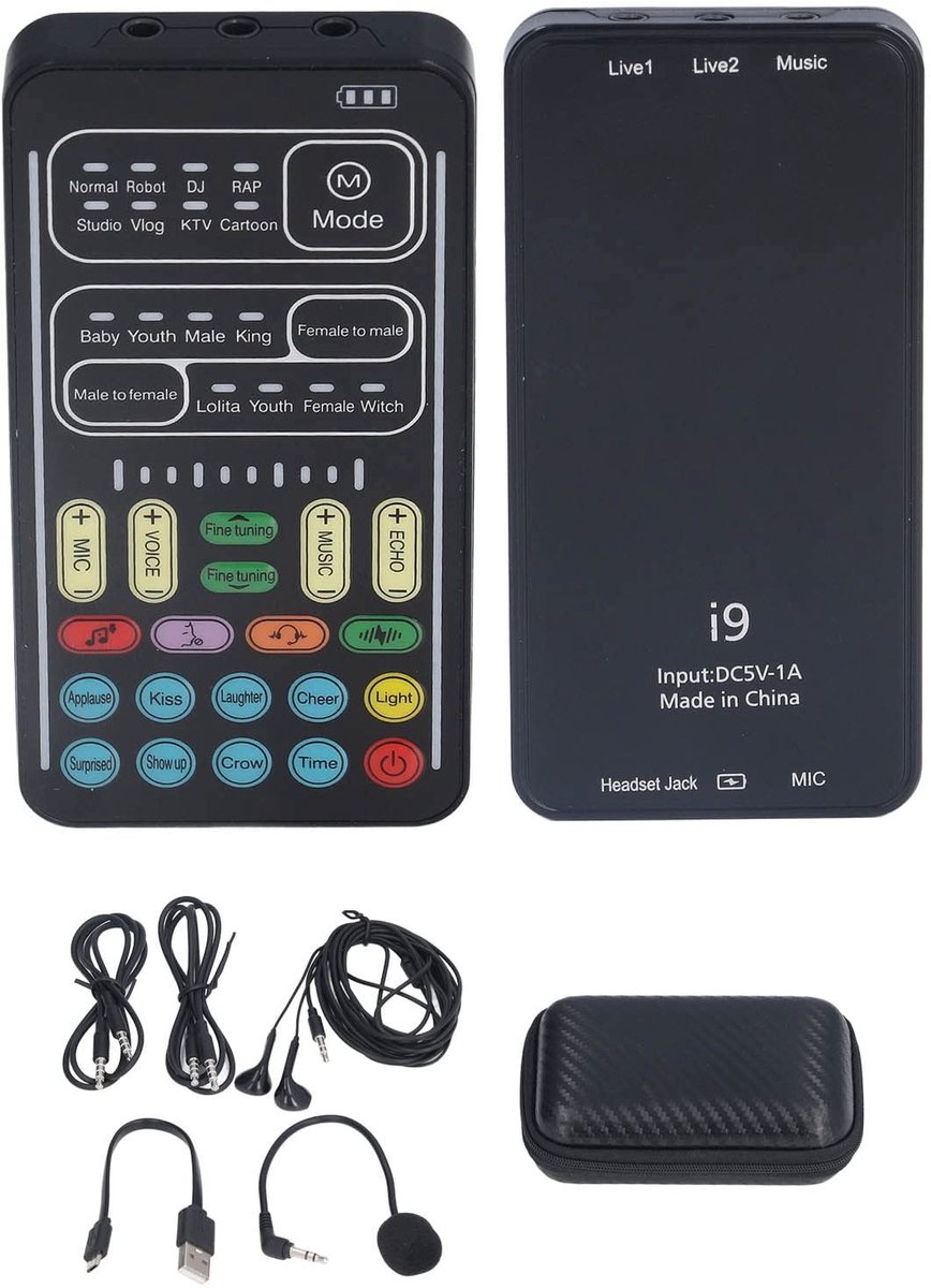 Dailygoods - i9 Voice Changer - Live Streaming Kit - Multifunctionele Mini Geluidskaart - Geschikt voor PC en Laptop - Inclusief Beauty Sound Changer