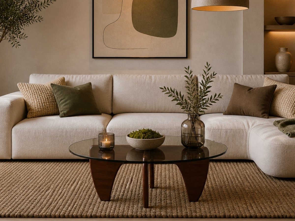Salontafel - Walnoot Hout - Rond Glas - Coffee Table - Tafel