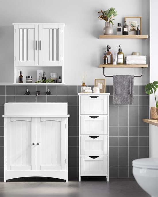 Bobbel Home - Badkamerkast - Kinderkamer kast - Ladekast - Opbergkasten - 4 Lades - 30 x 30 x 82 cm - Wit van Bobbel Home — afbeelding 2