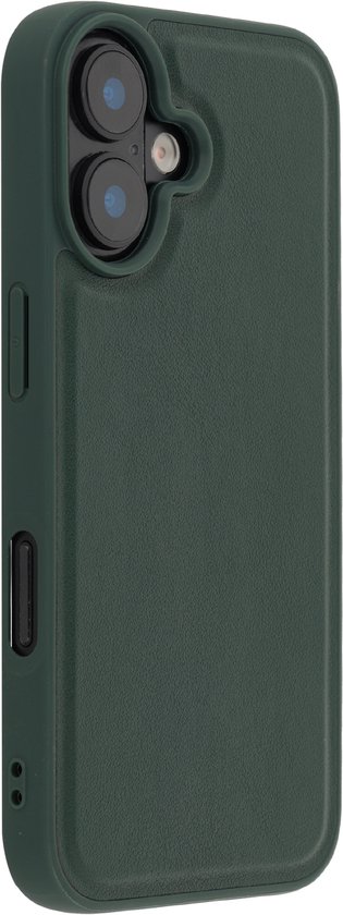 Étui de téléphone vert foncé, vue arrière, découpe pour appareil photo.