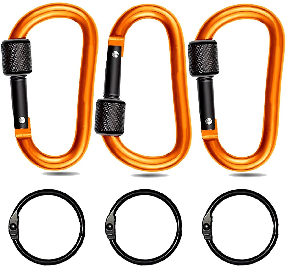 Dailygoods - Karabijnhaakclip - Afsluitbare karabijnhaak - Duurzaam en veilig - Oranje - Sleutelhanger voor rugzakken - Perfect voor buitenactiviteite