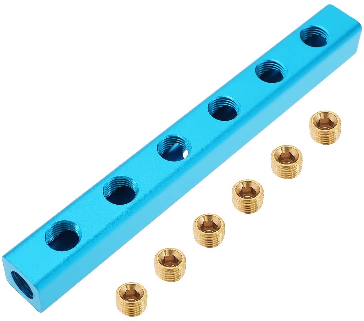 Dailygoods - Spruitblok splitter - Luchtverdeling - Blauw - Perslucht verdeler 6-weg - Ideaal voor luchtpompen - 1/4 inch draad