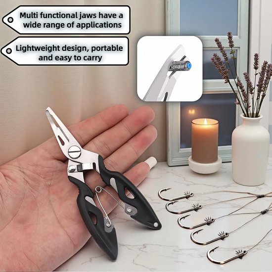 1 stuk - Multifunctionele vistang - Roestvrijstalen veermechanisme - Lijnsnijder en haakverwijderaar - Vistang - 12,5 cm * 4,6 cm - Voor dagelijks zeevissen, het verwijderen van haken en het doorsnijden van vislijnen - Zwart, zilver van Merkloos — afbeelding 5
