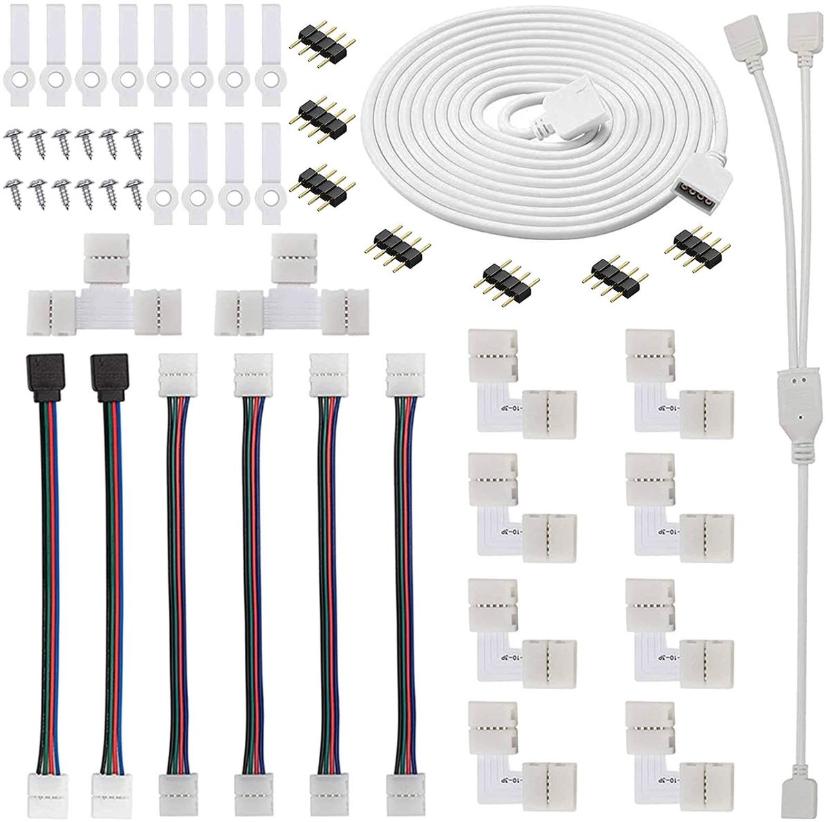 Elzusha - RGB LED Strip Connector Kit - 4-pins - Inclusief Scheidingskabel - Geschikt voor 5050 LED Strips - L-vormige en T-vormige Connectoren - G...