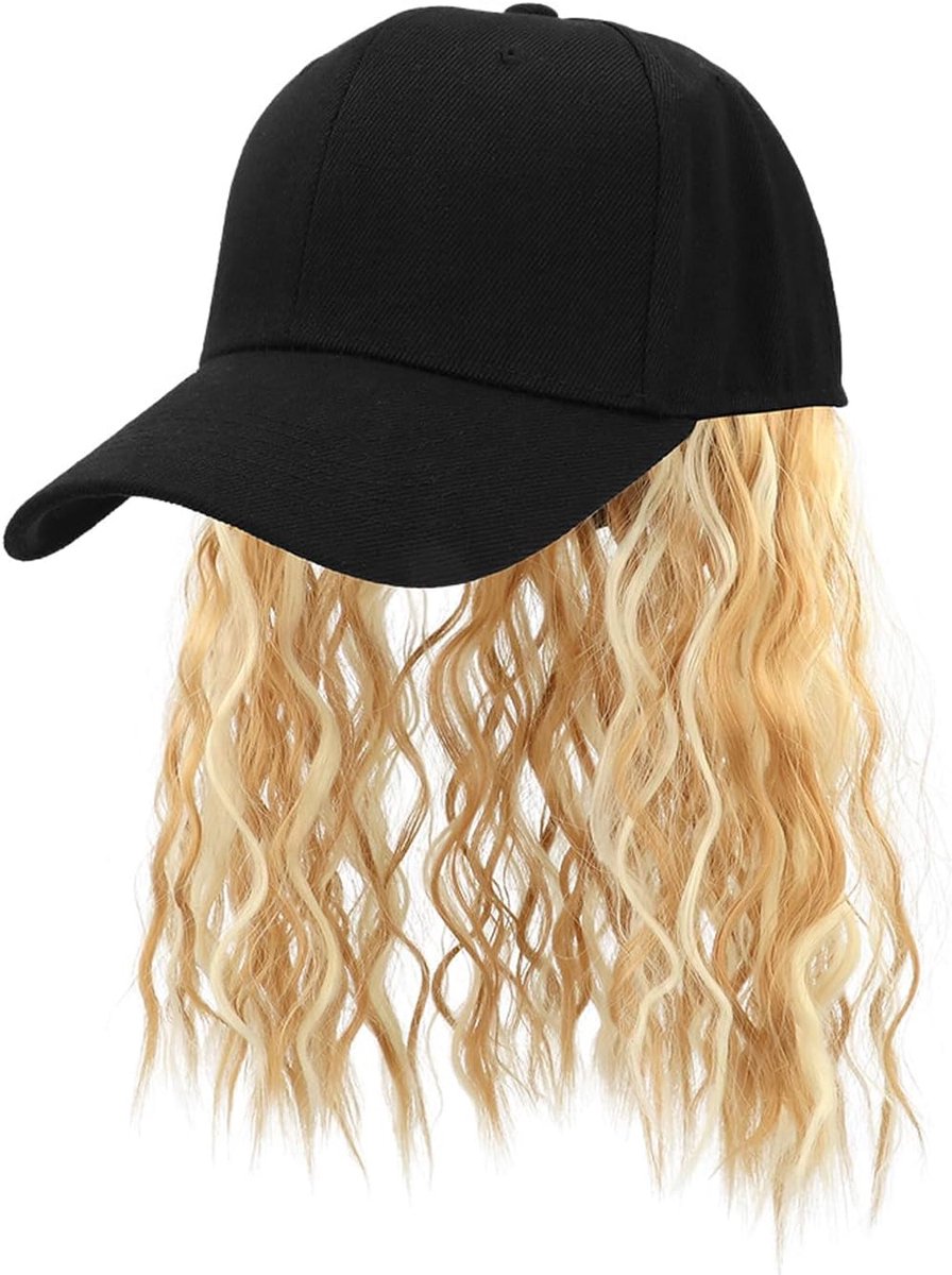 Blonde Pruik met Baseballpet - honkbalhoed met haarextensies - Pruiken Dames - Haarwerk - Wasbaar - voor carnaval, themafeest of festival - 30cm