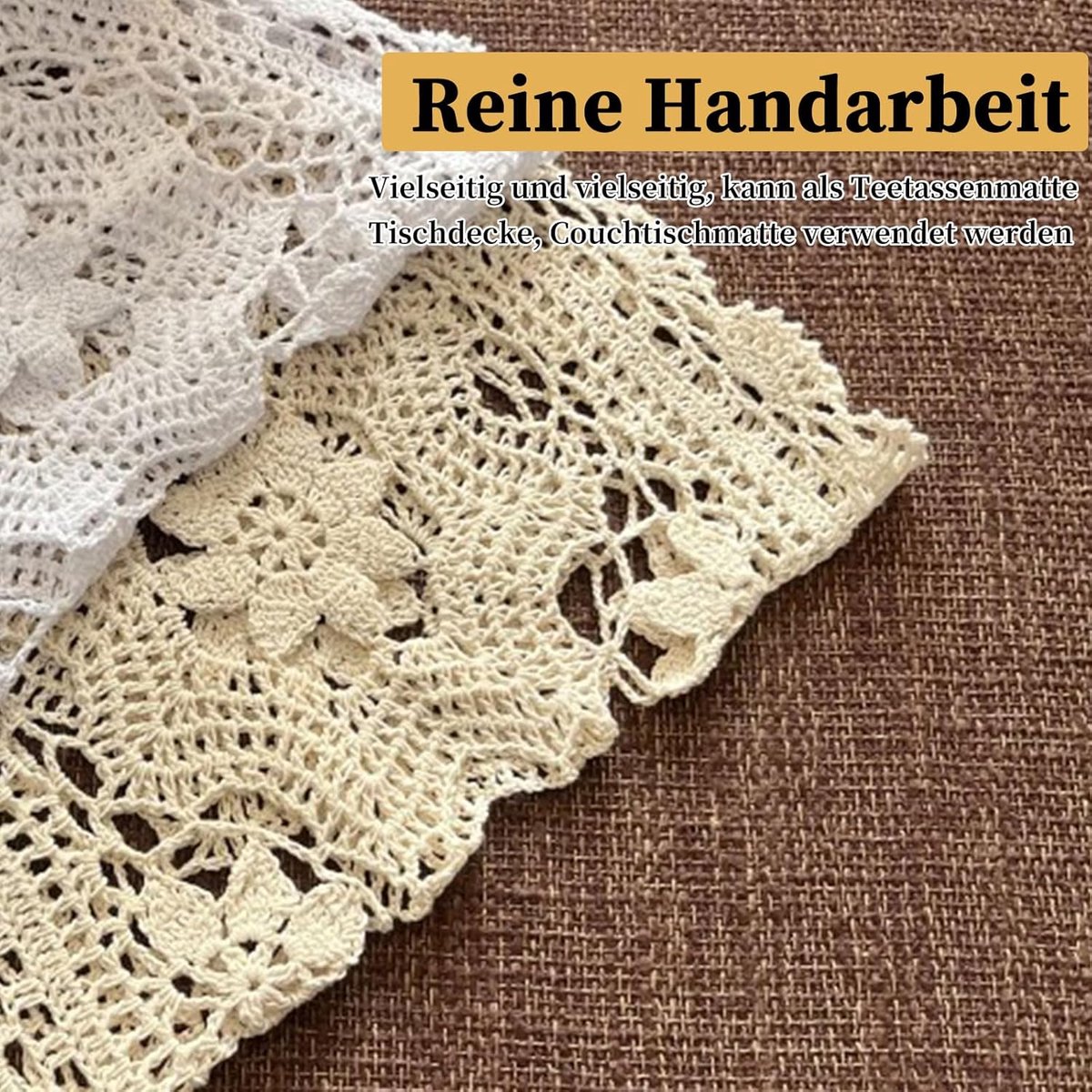 EGoods - Handgehaakte tafelloper ovaal katoenen placemat vintage kant mesh gehaakt tafelkleed keuken diner beige 30 x 60 cm.