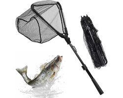 Vouwbare Vissen Net - Driehoek 90 cm met Rubber Landing Net - Telescopisch voor Buiten - Vogel Vissen - Forel - Aquarium - Karper - Vissen Benodigdheden - Visgerei