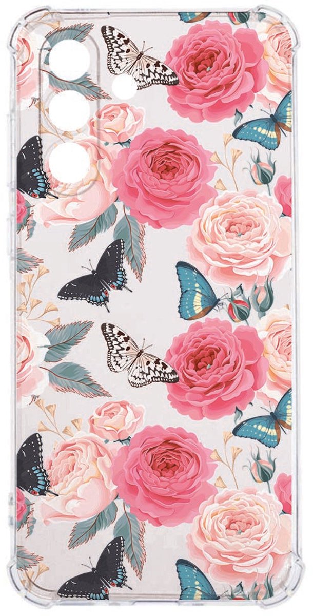 TPU Siliconen Hoesje Samsung Galaxy A57 Butterfly Roses Valbestendig