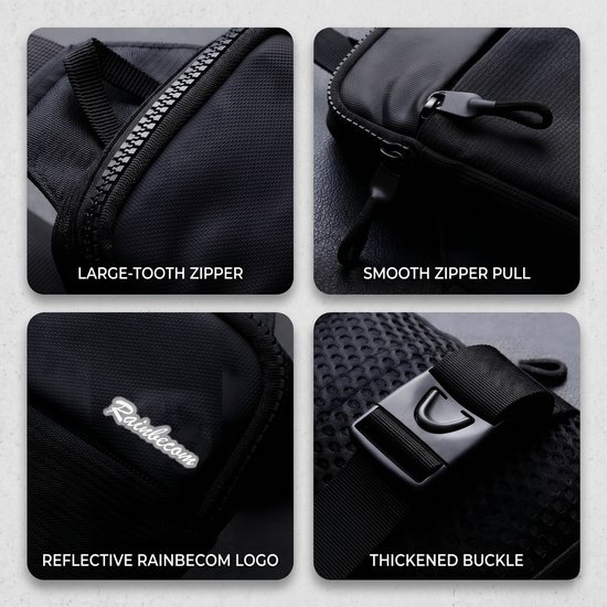 Rainbecom - Sac de poitrine noir élégant - Petit sac à bandoulière - 19x13,5x3 cm - Sac à bandoulière - Petit sac à main - Nylon et polyester - Mini sac de poitrine étanche réglable - Sac pour téléphone - Homme et femme - Antivol