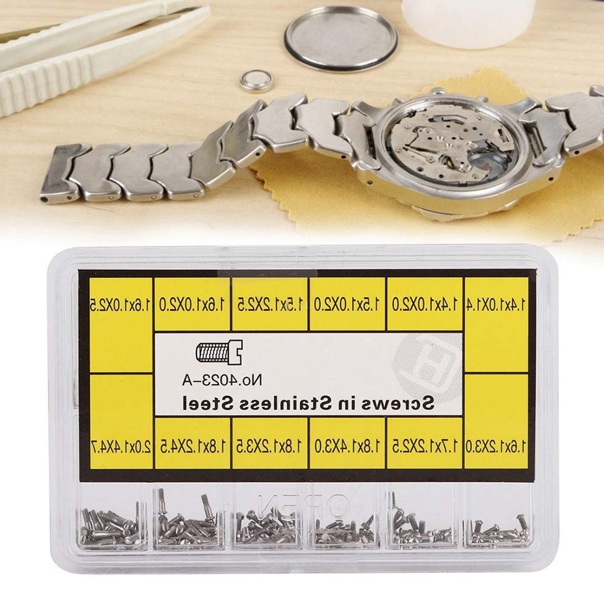 Roestvrijstalen Horloge Reparatie Schroeven voor Achterdeksel - Gereedschap en Accessoires voor Horlogemakers, 8.99 x 4.98 cm, 34 g