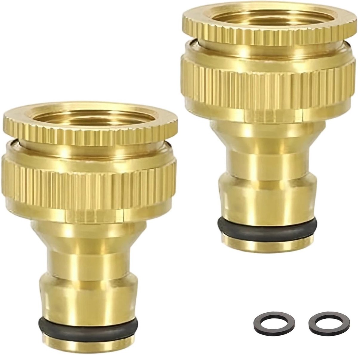 Kraanaansluiting tuinslang, slangadapter 3/4 en 1/2 inch, messing 2-in-1 voor wasmachine en tuinslang - Set van 2 stuks.