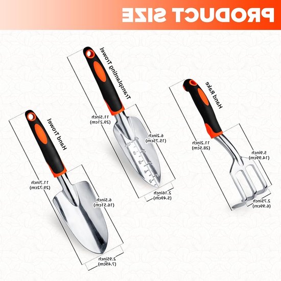 Dailygoods - Bamworld 3-delig tuingereedschapset zwaar gebruik, tuinset van aluminiumlegering met ergonomisch handvat, inclusief plantenschep, verplantingsschop en handhark voor perk en gazon, Oranje van Dailygoods — afbeelding 2