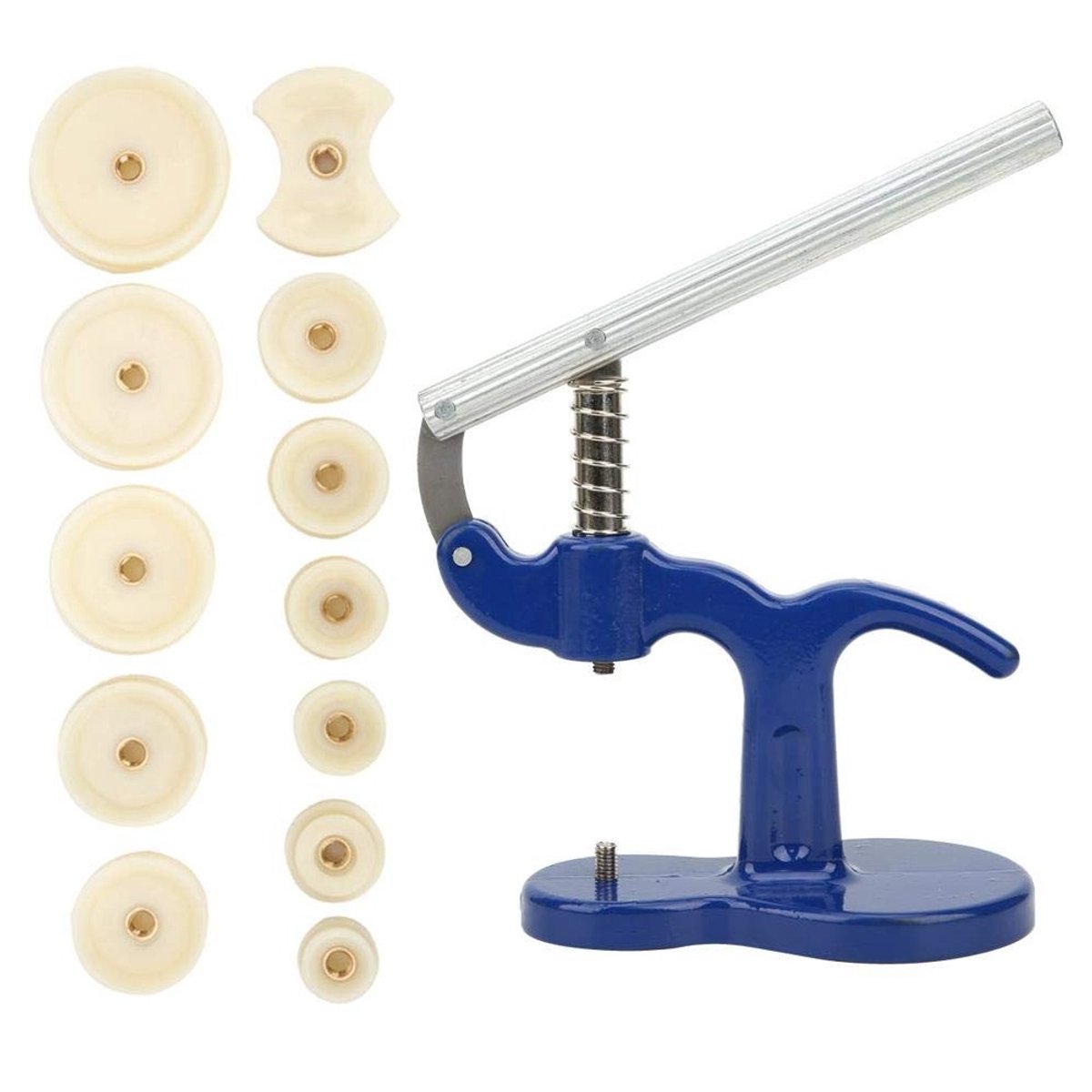 Handpers voor Horloges, Blauw Metaal, Handmatig Herstelgereedschap met 12 Vervangbare Matrijzen voor Eenvoudig Gebruik en Precisie bij Horloge Reparatie