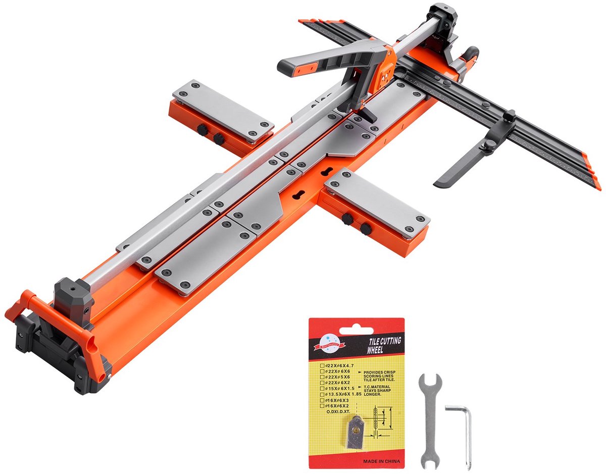 Tegelsnijder - Handmatige Tegelsnijmachine - Snijlengte 120 cm - Verstelbare Hoekaanslag - Veerbelaste Voet - Hardmetalen Snijwiel - Uitlijnhulp - Keramische Tegels
