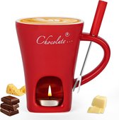 Chocolade Fondue Set Keramiek - Perfect Smelten & Warmhouden - Kaarsverwarming - Inclusief Vork - Compact 130ml - Voor Dessert Fruit Kaas - Mini Fonduepot Chocoladebeker