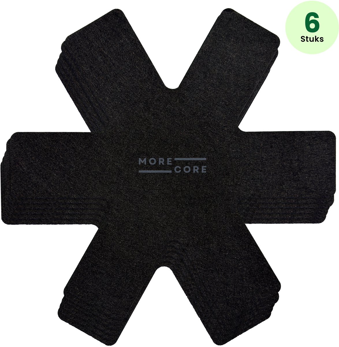 MoreCore Pannenbeschermers set van 6 - 38cm - Panbeschermers - Beschermset - Gerecycled - Tussenleggers Pannen en Potten - Hittebestendig - Zwart