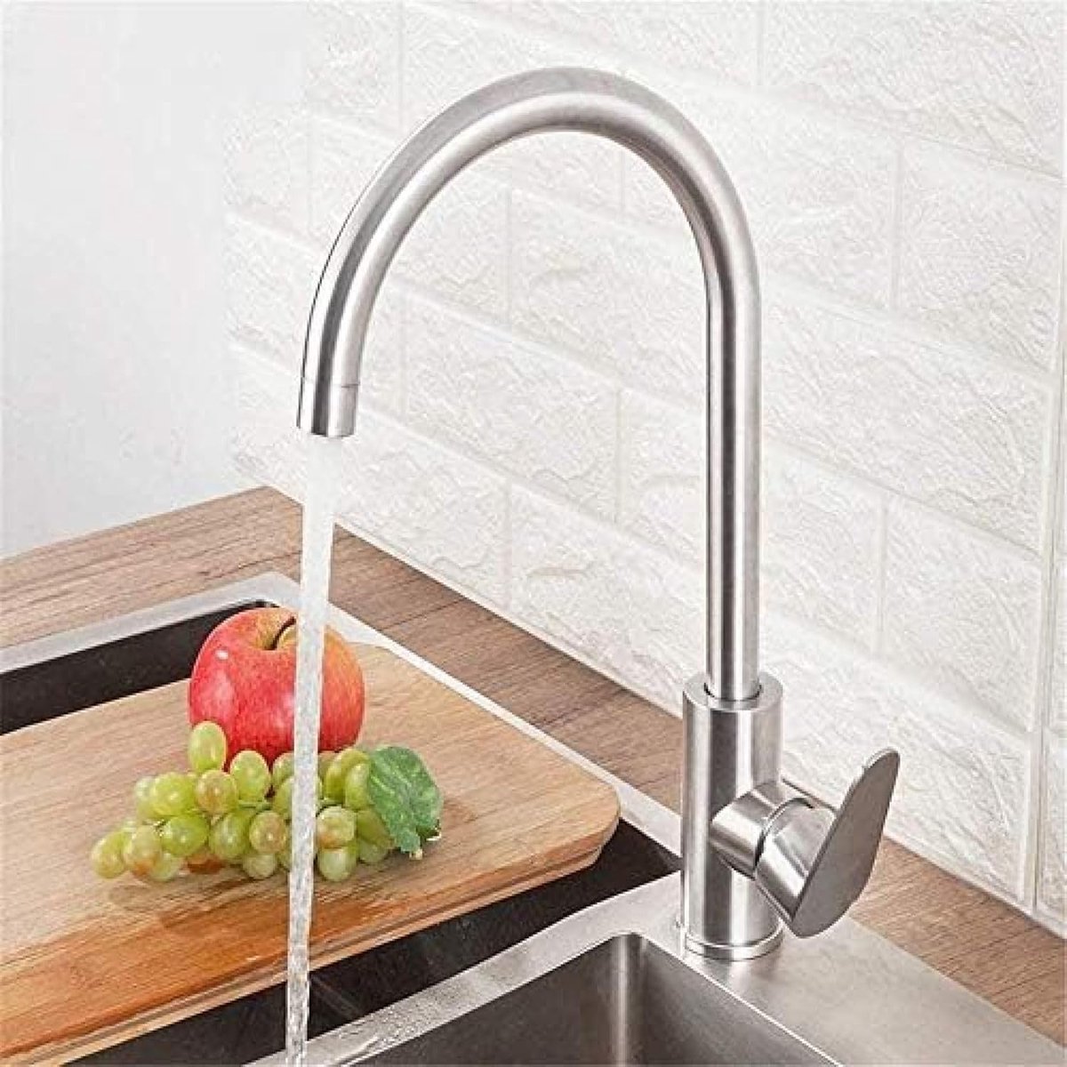 Keukenkraan, Spoelbak Kraan Keuken, 360° Draaibare Mengkraan, Gootsteen Kraan, Keuken Warm en Koud Water Kraan, Eengreepsmengkraan, Geborsteld