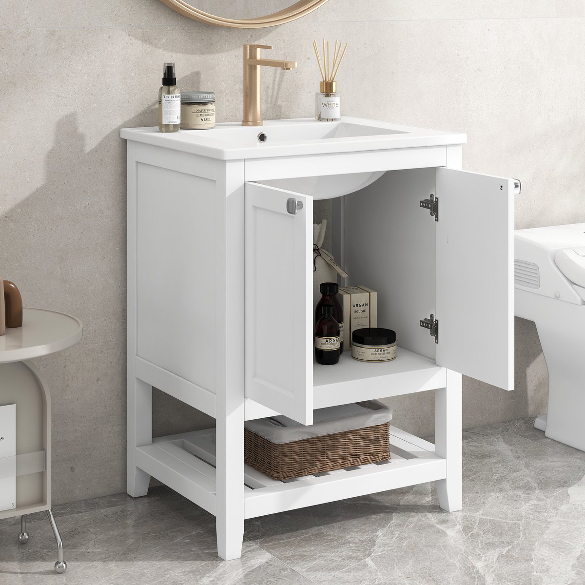 MIVRAY Badkamermeubel Met Wastafel En Onderkast - Vrijstaand En Waterbestendig - Voor Badkamer - Hout En MDF - Wit - 60 Cm