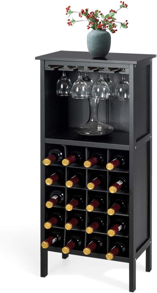 VIN® Wijnkast voor 20 flessen met wijnglashouders - Houten wijnrek 42 x 25 x 96 cm