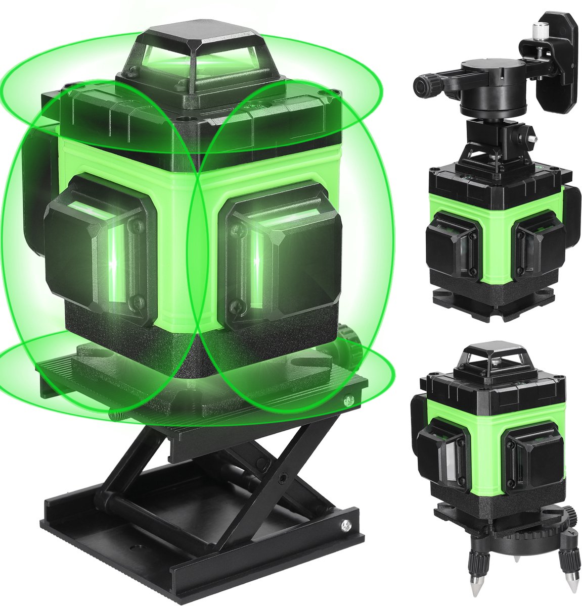 Kruislijnlaser 16 Lijnen 4D Groen Zelfnivellerend ±3° – Laserwaterpas met Statief 1.2m, 2 Accu’s & Afstandsbediening – Voor Tegels & Bouw