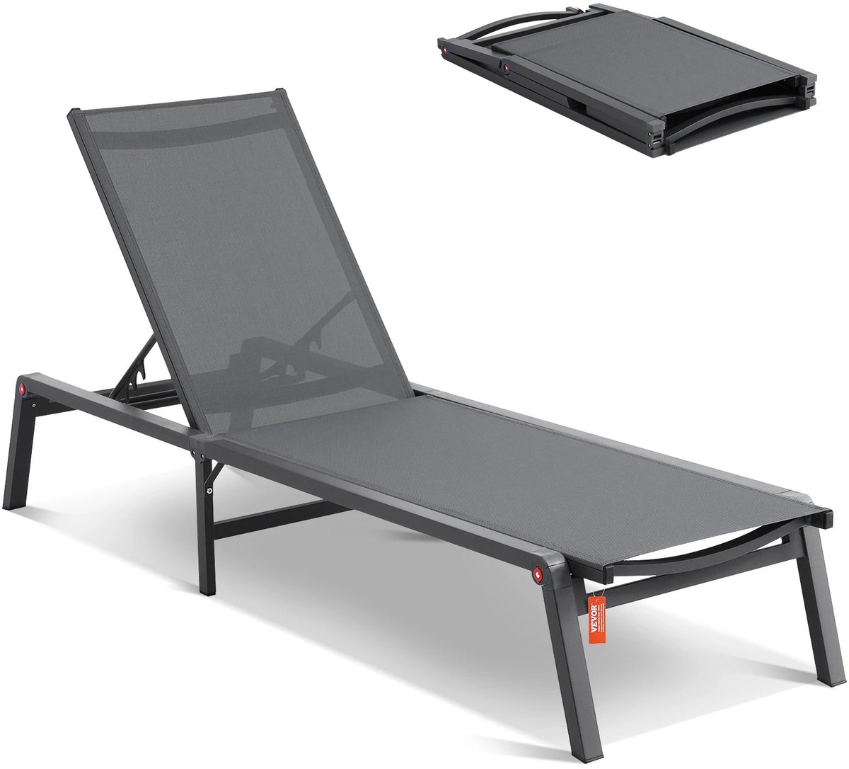 Roossentials tuinstoel - Loungestoel - Lounge chair - Zwembad ligstoel - Patio ligstoel - Fauteuils - Opklapbaar - Donker grijs