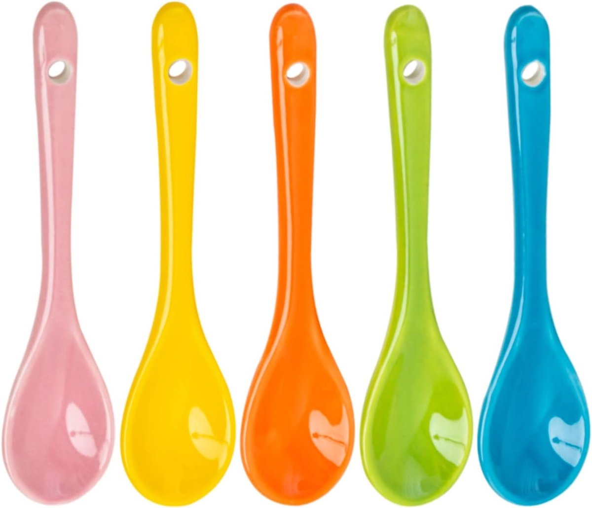 Set van 5 Kleurige Keramische Lepels, Vaatwasserbestendig en Warmtebestendig, Perfect voor Koffie, Thee en Nagerechten