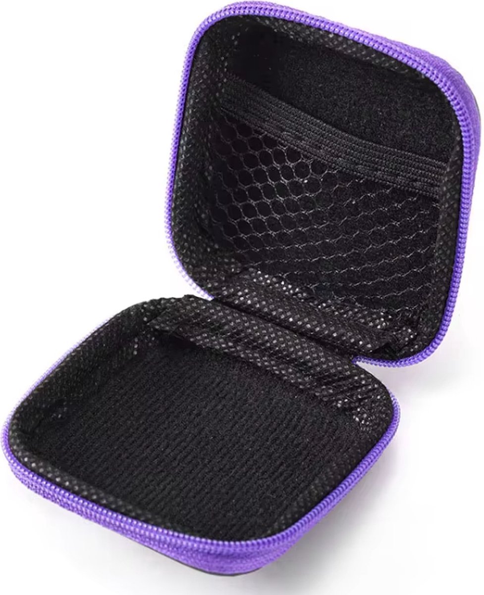 Oortjes hoesje - Opberg doosje - Kabeltasje - Etui oortjes - Oortjes opbergen - Opbergetui - Opbergdoosje - Hoes - Opbergcase - Reistasje - Hardcover - Zwart/paars - Jonyx