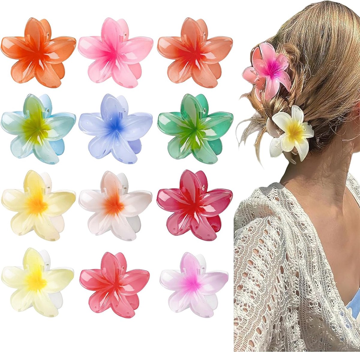 12 haarspelden, bloemenhaarspelden, kleurrijke bloemenclips, antislip, voor dames, voor dagelijks gebruik, feest, bruiloft (12 kleuren, 8 cm)