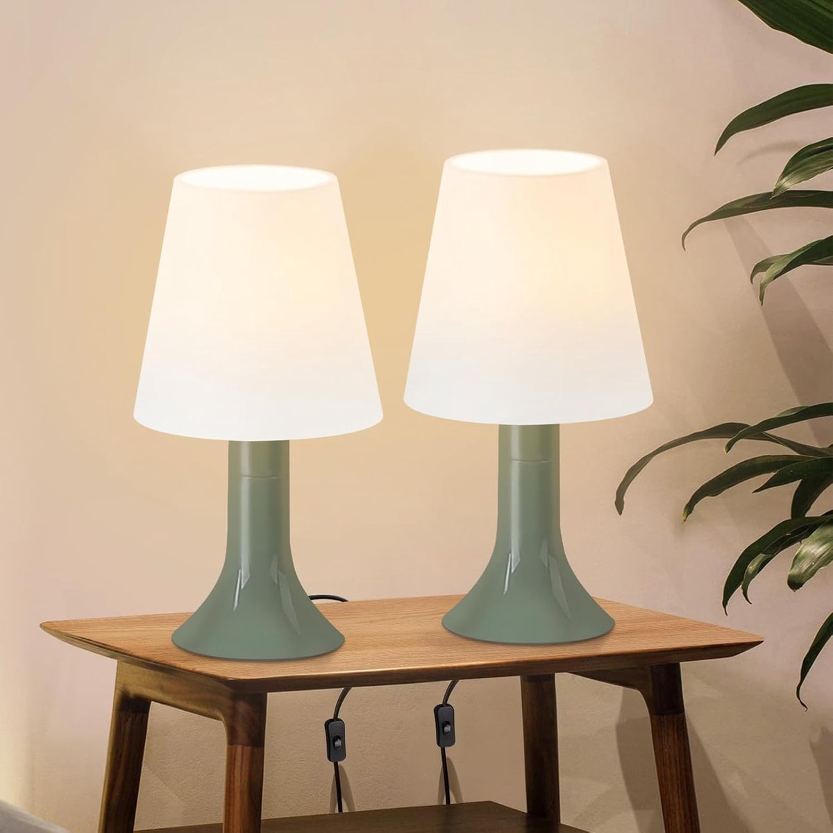 Glitzerlife - Tafellampen Tafellamp - 2 stuks - E14 Bedlampje met snoer - Moderne design lamp - Leeslamp slaapkamer - Ø13x24,5 cm - Groen