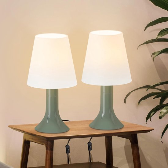 Glitzerlife - Tafellampen Tafellamp - 2 stuks - E14 Bedlampje met snoer - Moderne design lamp - Leeslamp slaapkamer - Ø13x24,5 cm - Groen