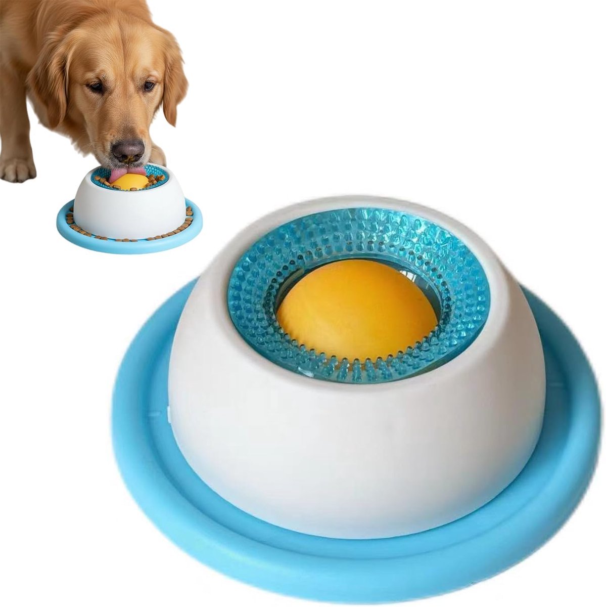 Blauw likschaal voor honden en katten – Antislip slowfeeder met roterende likbal voor vloeibaar en natvoer – Verrijkend speelgoed tegen angst, dat huisdieren bezig, blij en betrokken houdt.