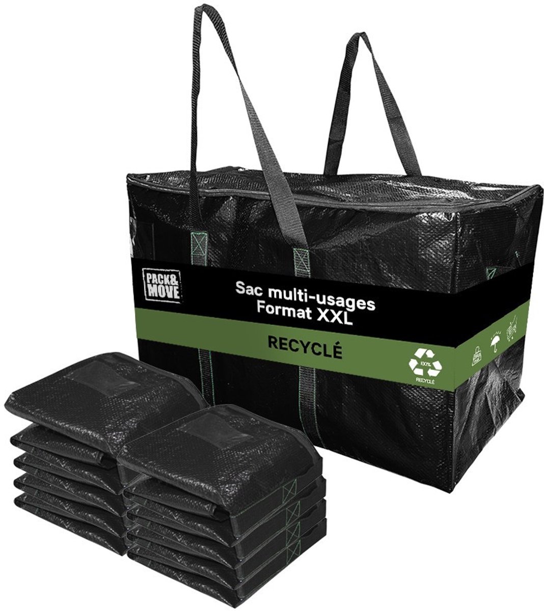 Pack and Move - Set 8 Grote Verhuistassen Gerecycled - Opberging en Transport Ultra Sterk - Herbruikbaar - Stevige Handgrepen - 100L