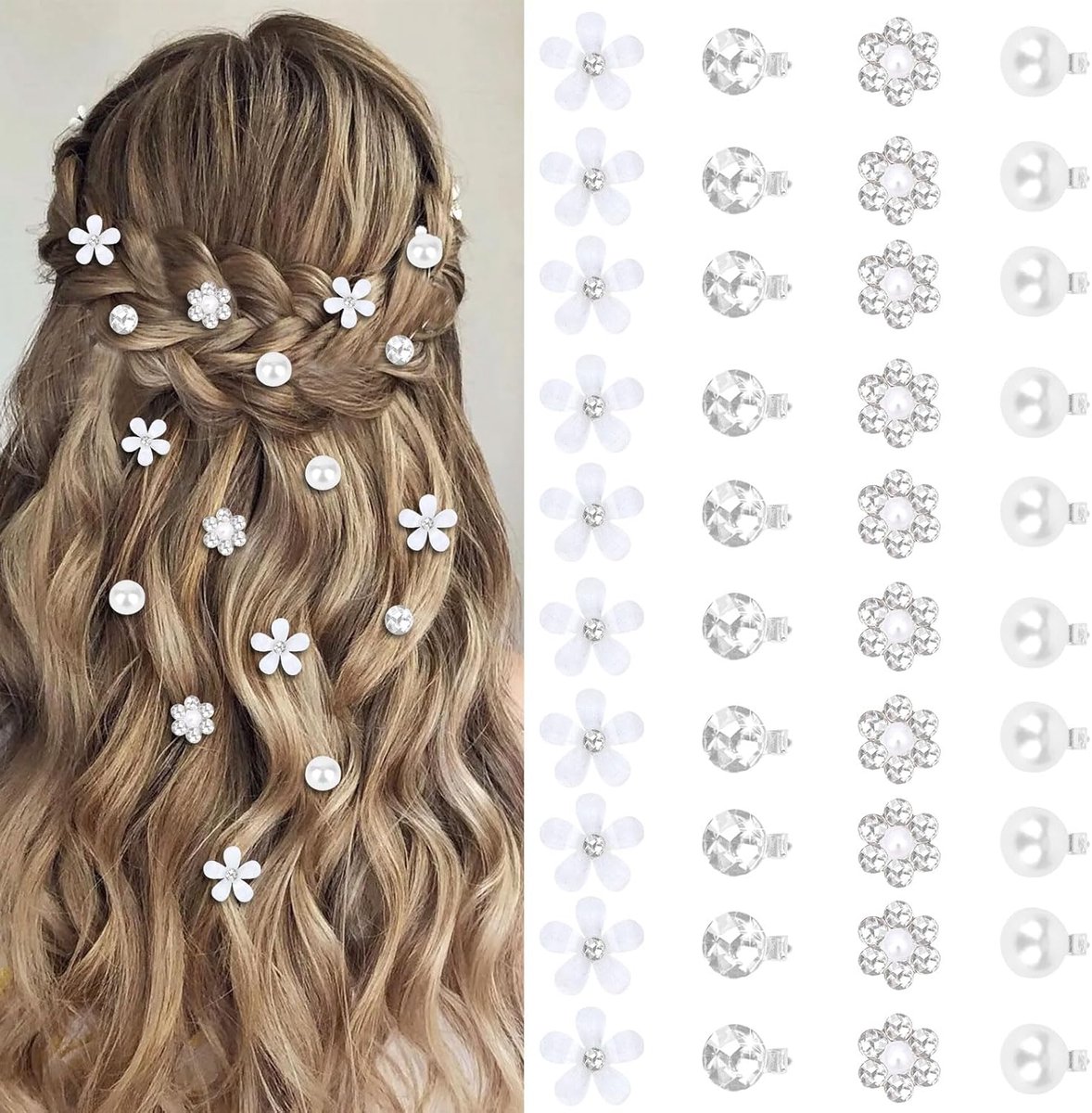 Allecto Plus - Bloemenhaarspelden met Strass-Steentjes voor Bruiloften - Set van 40 stuks