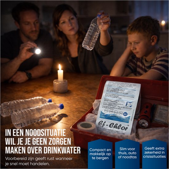 Ef-Chlor Waterzuiveringstabletten 8.5 mg - 100 Tabletten voor 100 Liter Drinkwater - 5 jaar houdbaar - Vernieuwde Verpakking - Noodpakket, Camping, Reizen, Outdoor & Survival van Merkloos — afbeelding 2