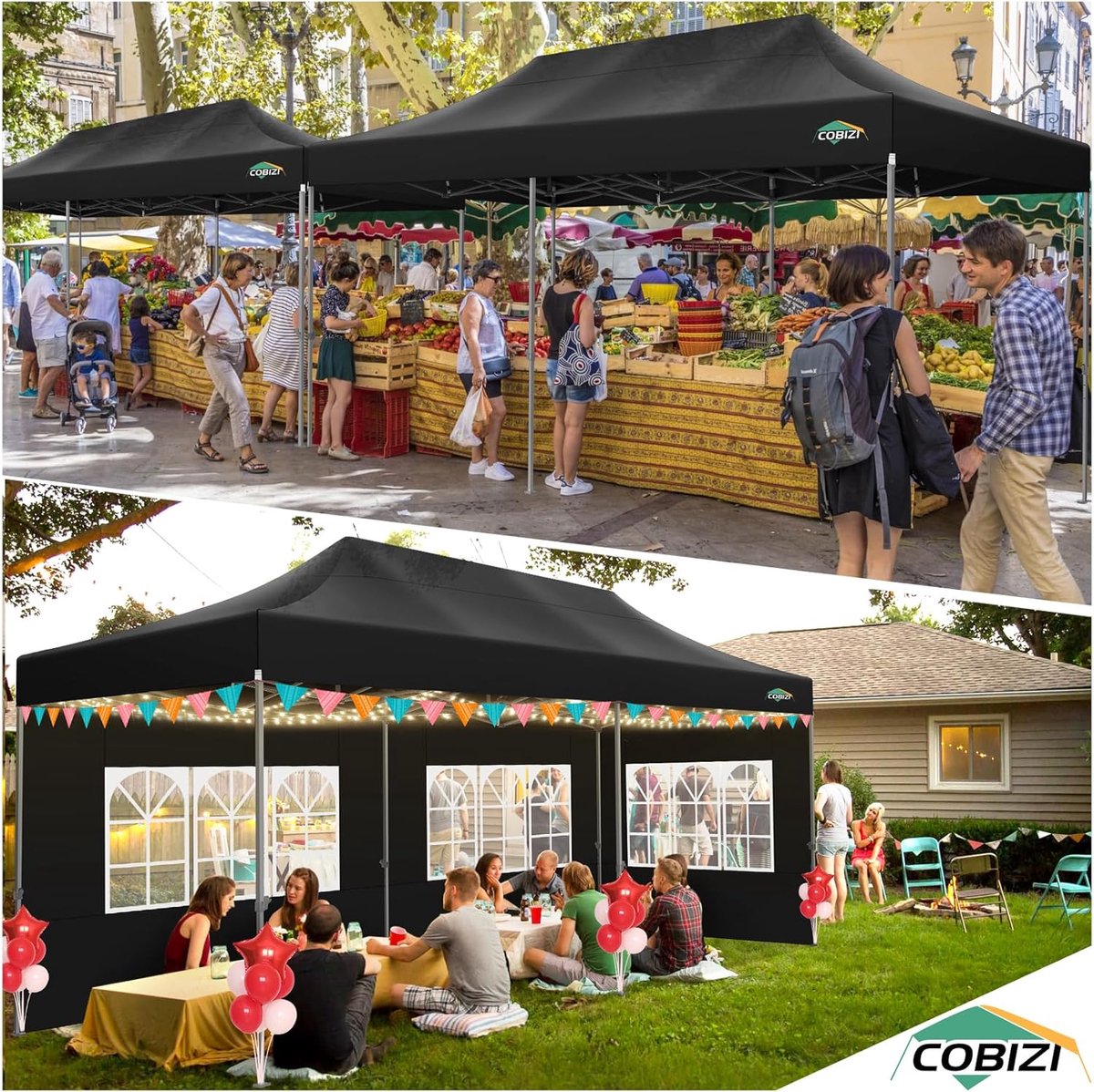 Vouwpaviljoen 3x6m – Waterdicht Partytent met 6 Zijwanden, UV50+ Bescherming, Extra Sterk 32mm Stalen Frame, Inklapbaar Pop-up Tuinpaviljoen – 18m² Easy Up Tent Zwart – Nicolehome