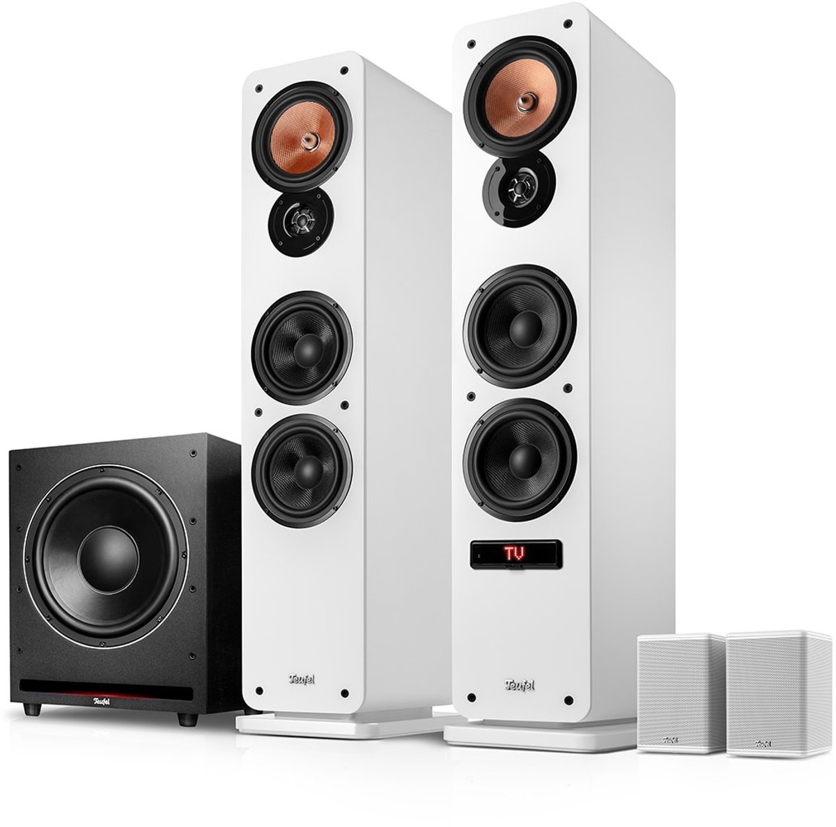 Teufel Ultima 40 ACTIVE 3 Club Edition - 4.1 bluetooth surroundsysteem met actieve vloerstaanders, draadloze actieve rearspeakers en krachtige subwoofer, basreflex, ingebouwde versterker, HDMI ARC CEC‌ - wit