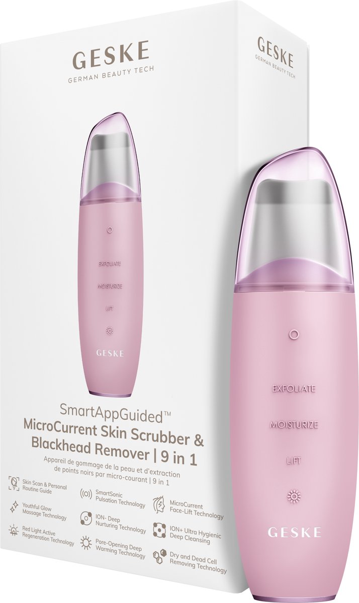 GESKE | SmartAppGuided™ MicroCurrent Skin Scrubber & Blackhead Remover | 9 in 1 | Tools huidverzorging | Gezichtsreiniging | Anti-aging en reiniging | Professionele facelift | Mee-eter verwijderaar
